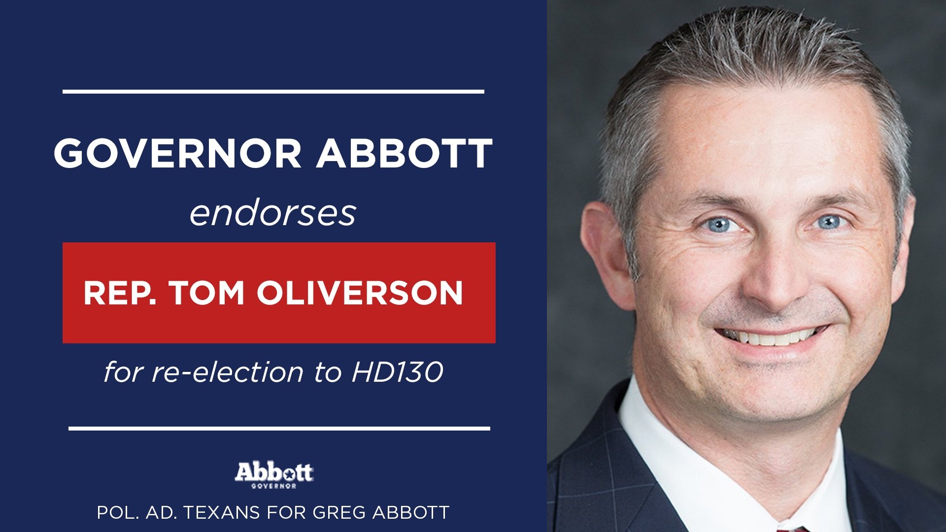 Governor Abbott Endorses Representative Tom Oliverson For Re Election